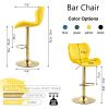 Yellow Velvet Adjustable Swivel Bar Stools Set Of 2 Modern Counter Height Barstools With Golden Color Base