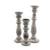 Royal Hampton Distressed Mango Wood Pillar Shaped Candle holder, Set of 3, White