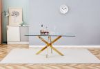 TEMPERED CLEAR GLASS GOLDEN LEG DINNING TABLE 63"