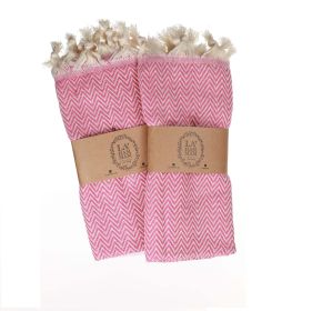 Zigzag Turkish Cotton Kitchen / Hand Towel 2 pack 40x18 in (Color: PINK)