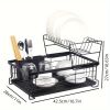 1pc Kitchen Countertop Kitchenware Chopsticks Plate Organizer Multi-functional Double Drainage Bowl Rack