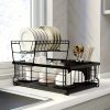 1pc Kitchen Countertop Kitchenware Chopsticks Plate Organizer Multi-functional Double Drainage Bowl Rack